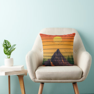 COUSSIN PAYSAGE DE COUCHER DE SOLEIL VINTAGE NATURE MONTAG