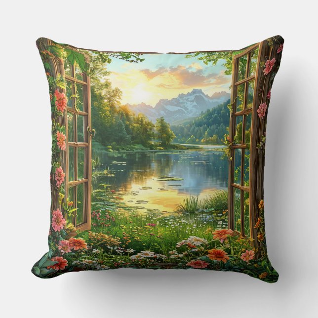 Coussin Paysage de fenêtre factice (Recto)