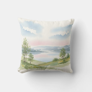 Coussin Paysage de lac à l'aquarelle serein Nature