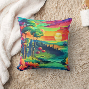 Coussin Paysage de l'Imaginaire au coucher du soleil