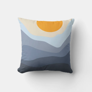 Coussin Paysage de montagne Abstrait Bleu Jaune Soleil Boh