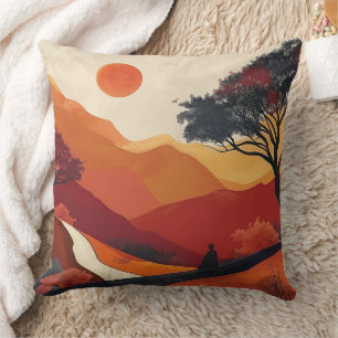 Coussin Paysage de montagne Zen cramoisi Coucher de soleil