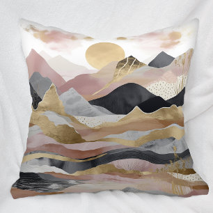 Coussin Paysage de Montagnes Abstraites d'or rose