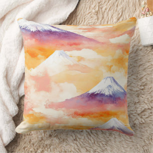Coussin Paysage de montagnes enneigées à l'aquarelle au cr