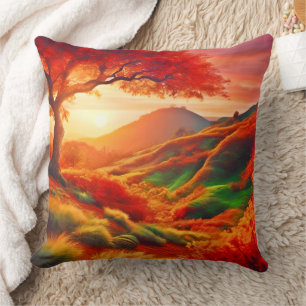 Coussin Paysage de peinture artistique au coucher du solei