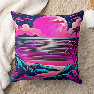 Coussin Paysage de plage néon Lune Rose