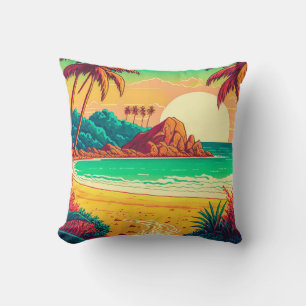 Coussin Paysage de plage tropicale en été coloré  