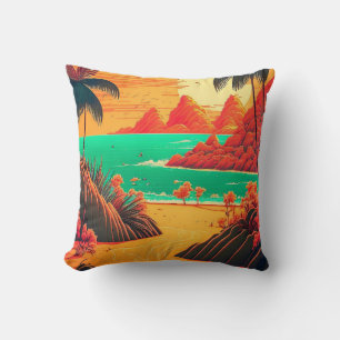 Coussin Paysage de plage tropicale en été coloré  
