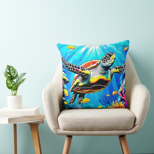 Coussin Paysage de rêve de tortue marine vibrant (Chaise)