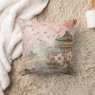 Coussin Paysage de sérénité aux fleurs de cerisier rose (4
