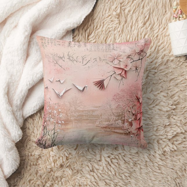 Coussin Paysage de sérénité aux fleurs de cerisier roses ( (Couverture)