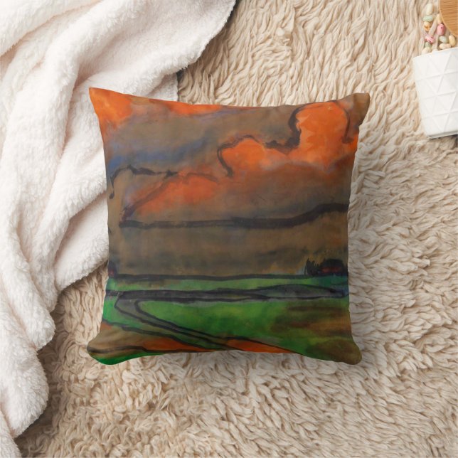 Coussin Paysage Des Marais Sous Les Nuages Rouges | Emil N (Couverture)