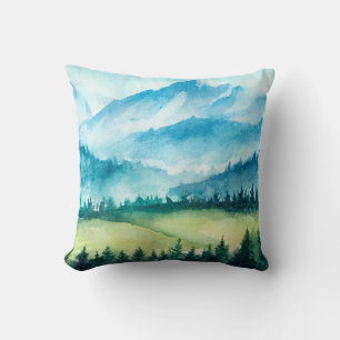 Coussin Paysage des montagnes. Illustration aquarelle.