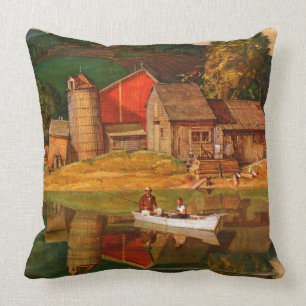 Coussin Paysage d'étang de ferme par Mead Schaeffer