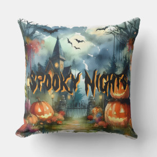 Coussin Paysage d'Halloween éffrayant et magnifique Aquare