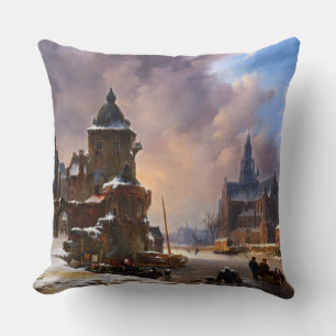 Coussin Paysage D'Hiver Avec Frozen River Art Classique