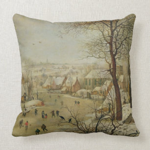 Coussin Paysage d'hiver avec le piège d'oiseau (huile sur
