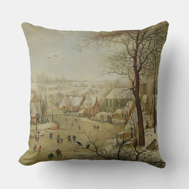 Coussin Paysage d'hiver avec le piège d'oiseau (huile sur (Recto)