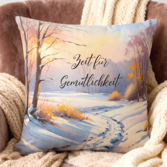 Coussin Paysage d'hiver dans la lumière du matin (personalisierbares Kissen mit einer Winterlandschaft im Morgenlicht)