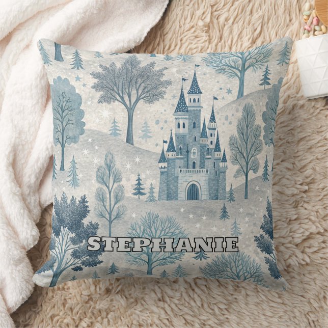 Coussin Paysage du château d'hiver en bleu et gris (Couverture)
