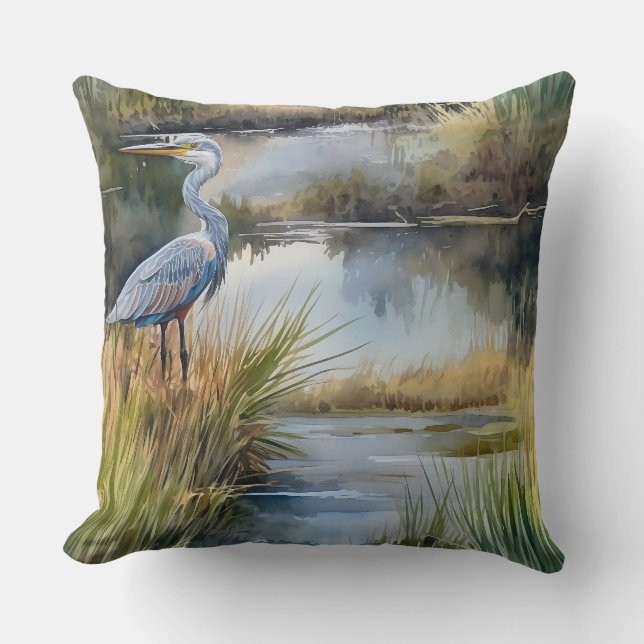 Coussin Paysage du ruisseau avec Heron gris (Recto)