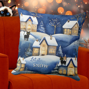 Coussin Paysage enneigé Chat d'hiver mignon