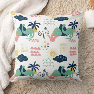 Coussin Paysage Fantaisiste à Motif de Dinosaures