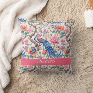 Coussin Paysage Floral Asiatique de Chinoiserie sur Mesure