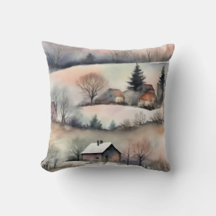 Coussin Paysage Hiver Pastel Aquarelle