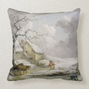 Coussin Paysage hivernal avec des hommes qui font des vagu