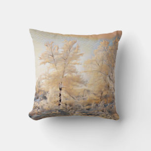 Coussin Paysage hivernal avec l'aquarelle des arbres neigé