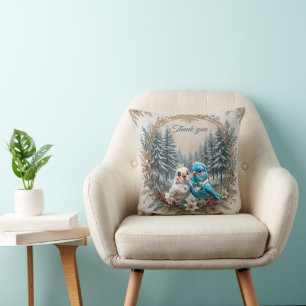 Coussin Paysage hivernal avec un couple de mariés oiseaux