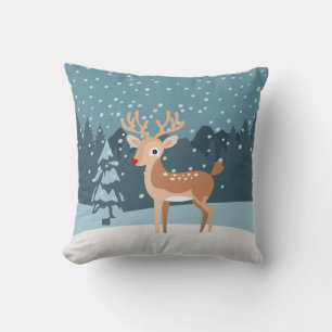 Coussin Paysage hivernal rêvé avec un cerf mignon
