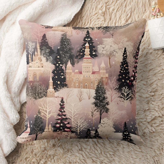 Coussin Paysage hivernal rose fantaisiste (2) (Couverture)