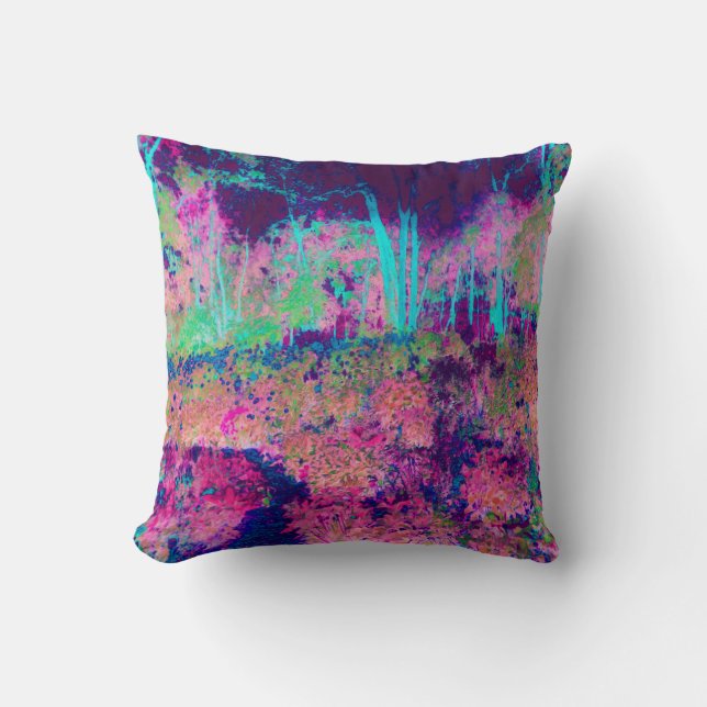 Coussin Paysage Impressionniste Violet et Rose Chaud (Recto)