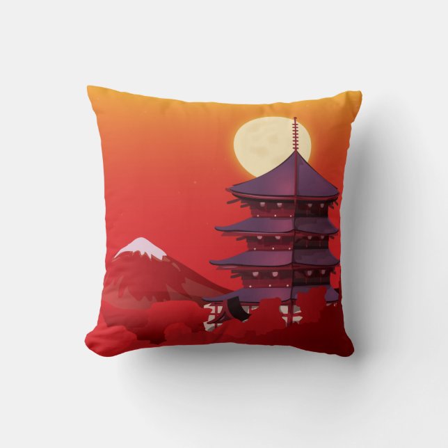Coussin Paysage japonais dessin animé de voyage (Recto)