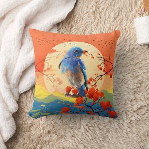 Coussin Paysage japonais moderne d'oiseau dans la nature e