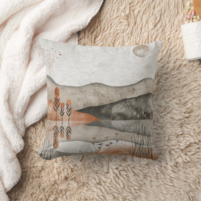 Coussin Paysage lunaire terracotta bohème terreux du lac (Couverture)