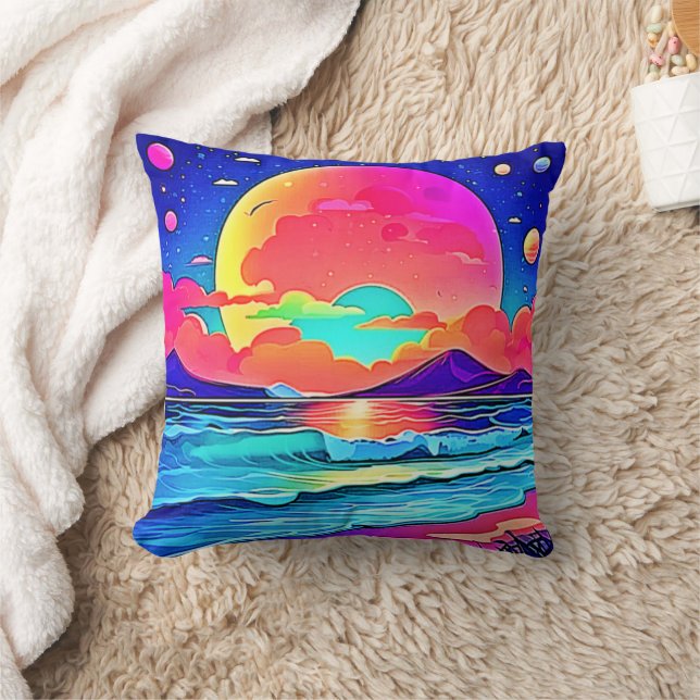 Coussin Paysage Marin de Coucher de Soleil Vif (Couverture)