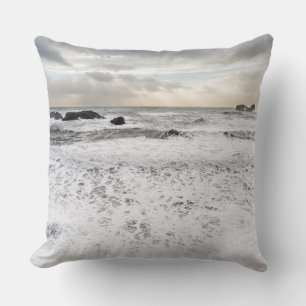Coussin Paysage marin océanique écumeux pâle, Islande