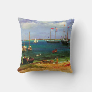Coussin Paysage marin vintage, port de Nassau par Bierstad