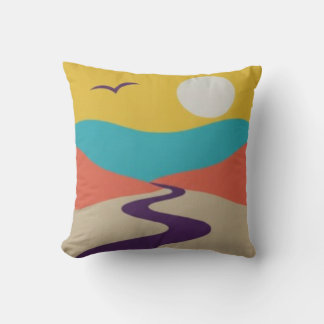 Coussin Paysage minimaliste au coucher du soleil avec rivi