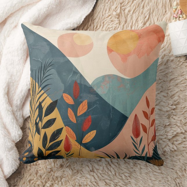 Coussin Paysage montagnard bohème jumeaux soleils corail s (Couverture)