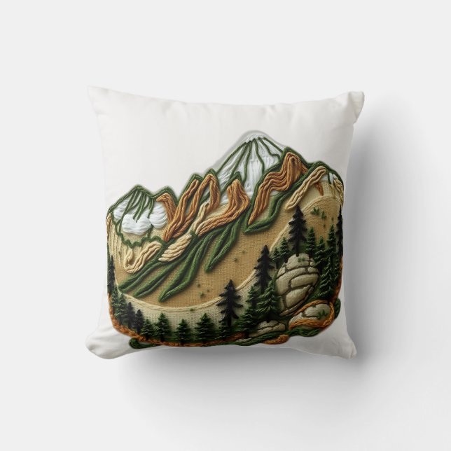 Coussin Paysage montagnard brodé (Recto)