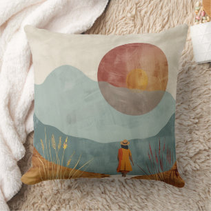 Coussin Paysage Montagnard de la Mi-Siècle en Terre Cuite