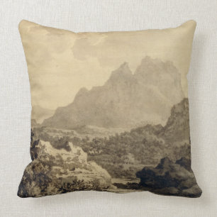 Coussin Paysage montagneux, c.1780 (gris et lavage de brun