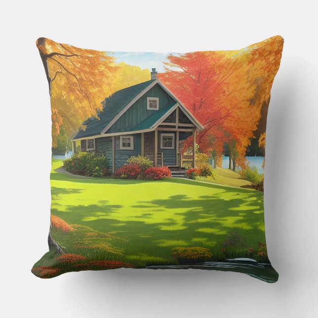 Coussin Paysage naturel avec lac et chalet (Recto)