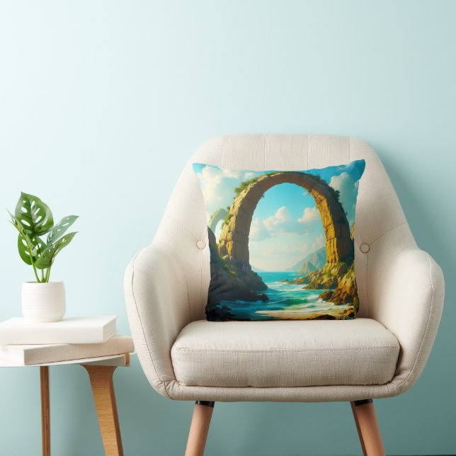 Coussin Paysage océanique à l'arche de pierre côtière (Chaise)