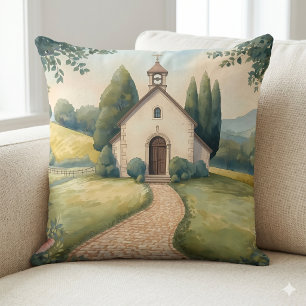 Coussin Paysage Pastel du Chemin de la Chapelle Cottagecor