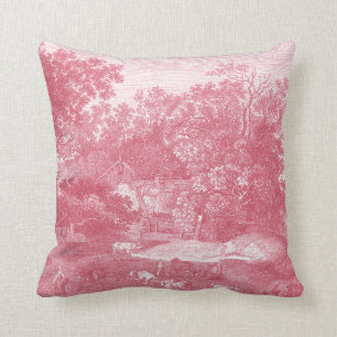 Coussin Paysage pastoral rose de Toile de Jouy Shabby
